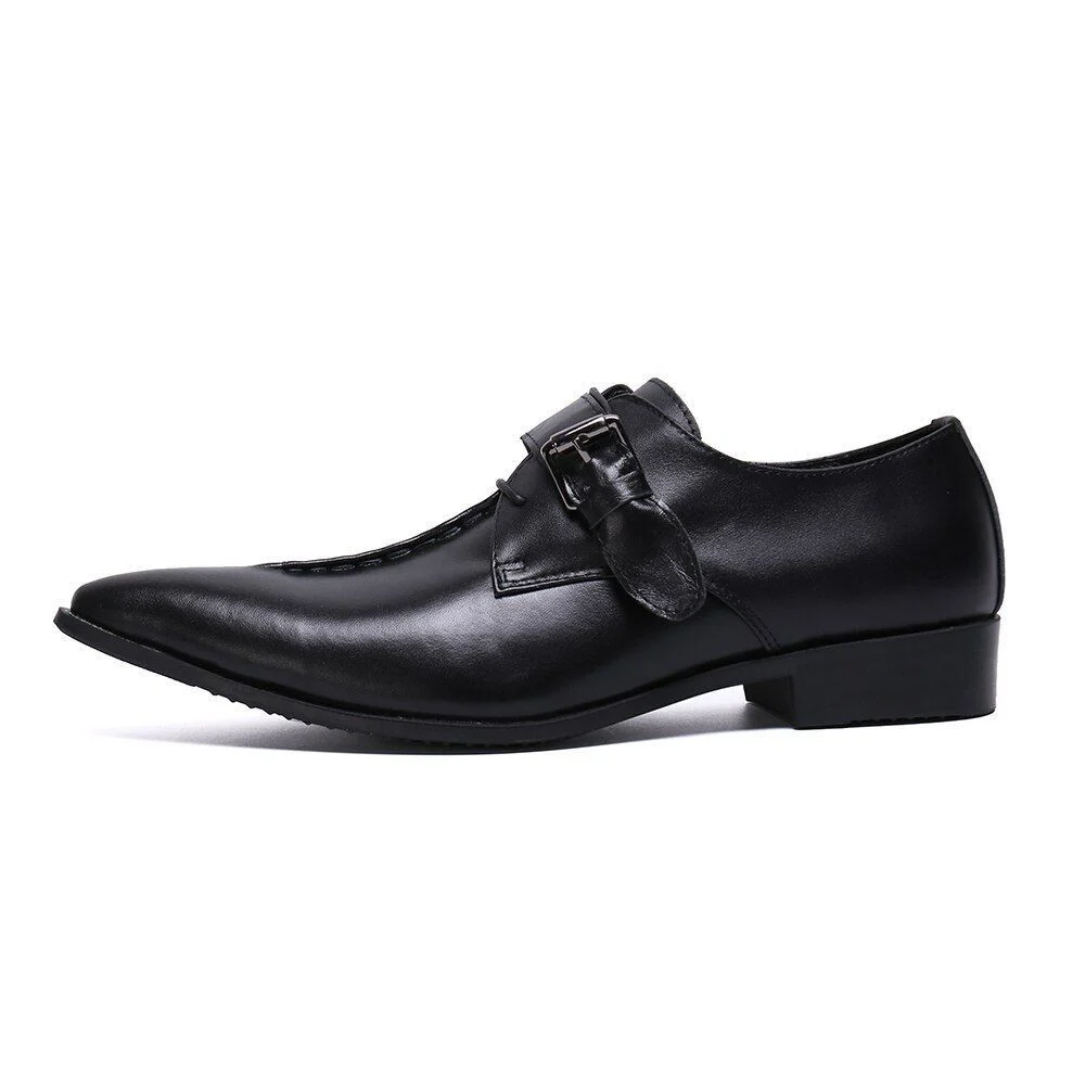 Christia Bella Simplicity Genuine Leather Business Shoes - Large Size Pointed Toe Formal Dress Shoes with Fashion Buckle - Image 2