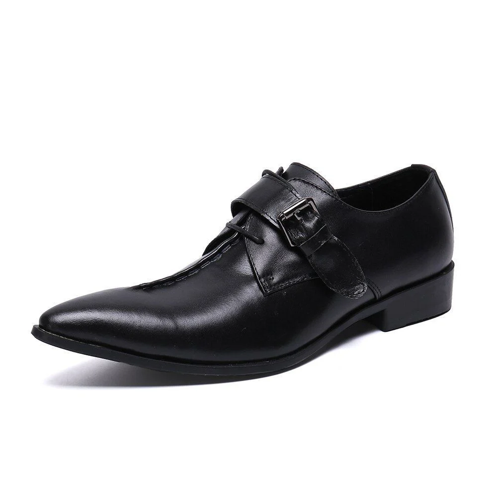 Christia Bella Simplicity Genuine Leather Business Shoes - Large Size Pointed Toe Formal Dress Shoes with Fashion Buckle - Image 3