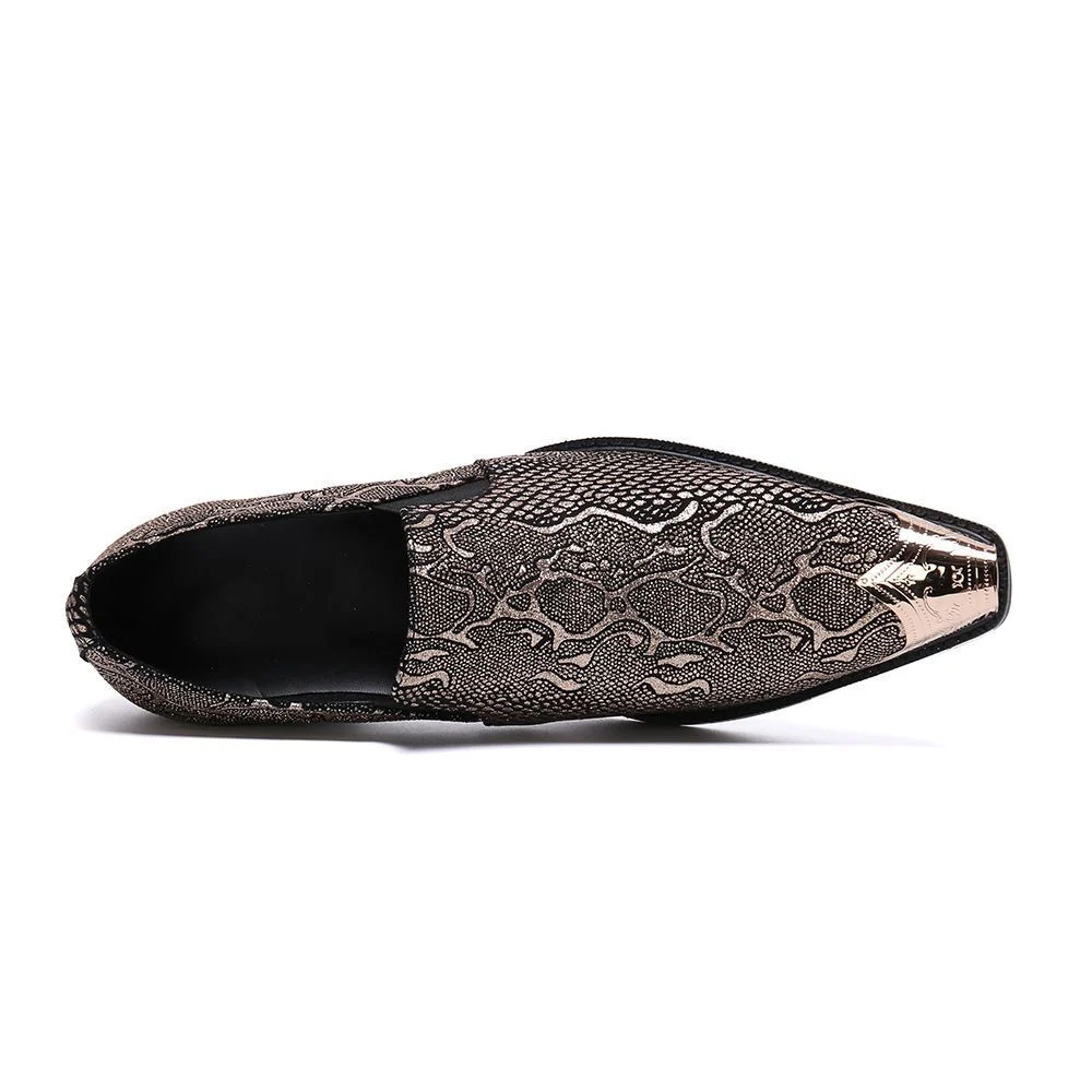 Genuine Leather Slip-On Shoes - Large Size Metal Square Toe Formal Dress Shoes for Men - Image 4