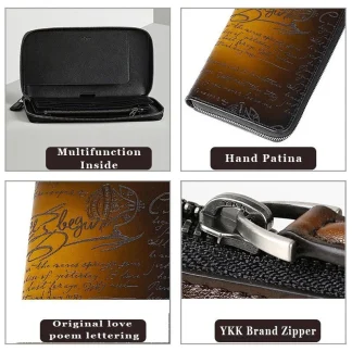 Saigon-Leather Handcrafted Patina Engraved Leather Long Wallet E733