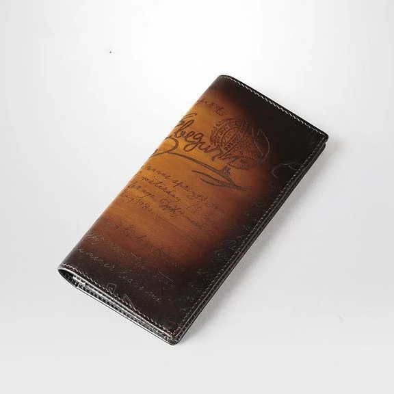 Saigon-Leather Handcrafted Patina Engraved Leather Long Wallet E734