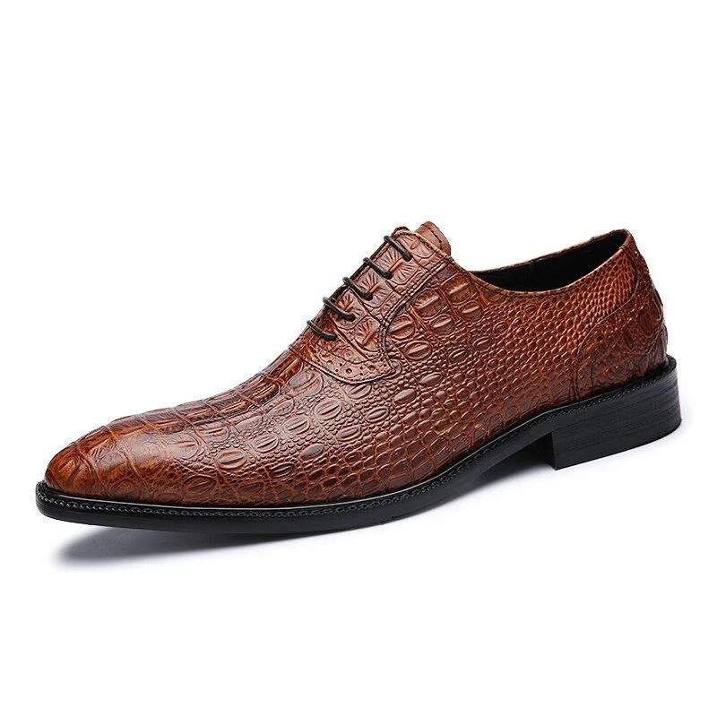 Italian Crocodile-Embossed Leather Oxford Shoes – Genuine Leather Lace-Up Wedding and Business Dress Shoes for Men - Image 7