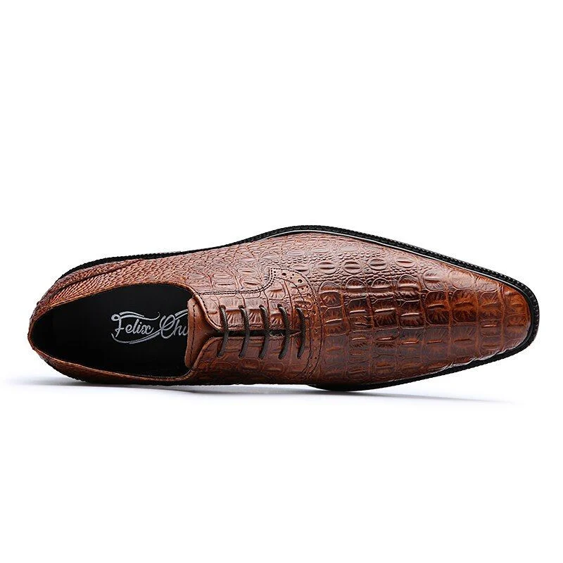 Italian Crocodile-Embossed Leather Oxford Shoes – Genuine Leather Lace-Up Wedding and Business Dress Shoes for Men - Image 3