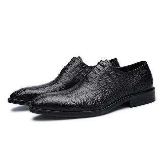 Italian Crocodile-Embossed Leather Oxford Shoes – Genuine Leather Lace-Up Wedding and Business Dress Shoes for Men