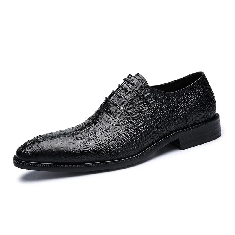 Italian Crocodile-Embossed Leather Oxford Shoes – Genuine Leather Lace-Up Wedding and Business Dress Shoes for Men - Image 6