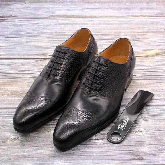 Handmade Genuine Leather Pointed Toe Oxford Shoes - Printed Lace-Up Formal Dress Shoes for Men - Image 7