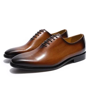 Hand-Painted Wholecut Oxford Dress Shoes - Genuine Leather Plain Toe Formal Shoes for Men