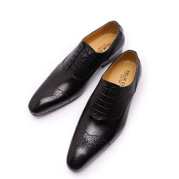 Handmade Genuine Leather Pointed Toe Oxford Shoes - Printed Lace-Up Formal Dress Shoes for Men - Image 5