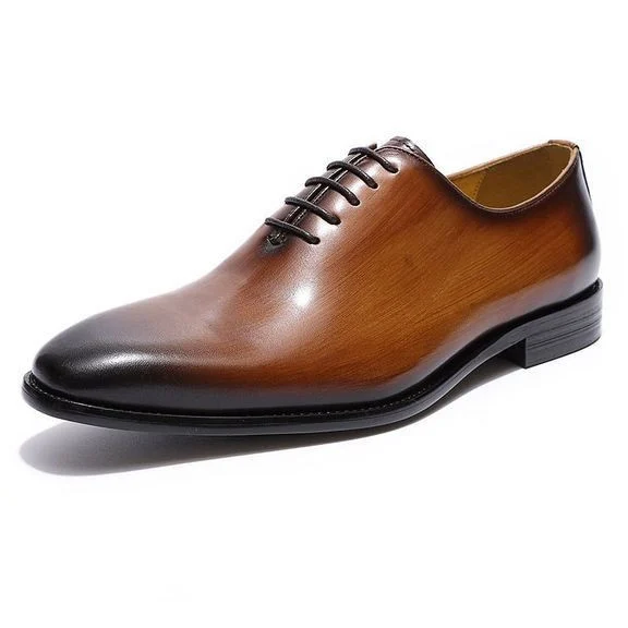Hand-Painted Wholecut Oxford Dress Shoes - Genuine Leather Plain Toe Formal Shoes for Men - Image 5