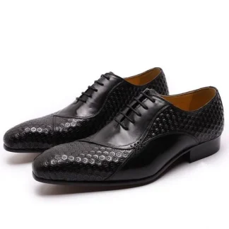 Italian Genuine Leather Oxford Dress Shoes - Men’s Formal Business Shoes with Fashion Print
