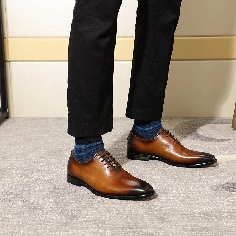 Hand-Painted Wholecut Oxford Dress Shoes - Genuine Leather Plain Toe Formal Shoes for Men - Image 7