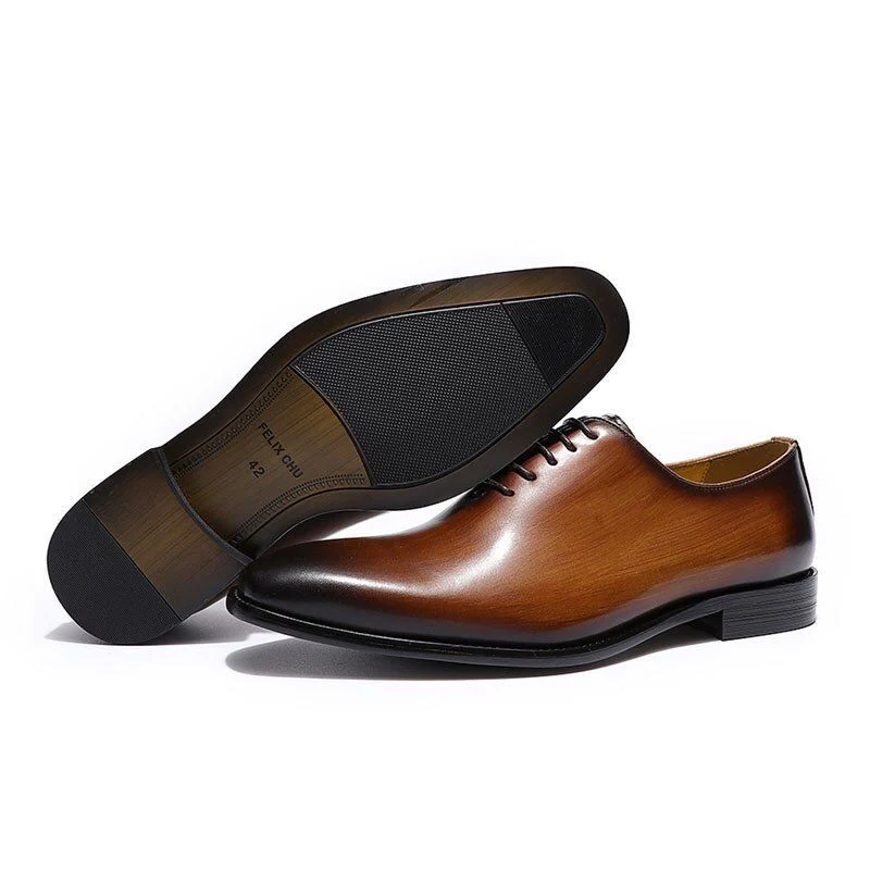 Hand-Painted Wholecut Oxford Dress Shoes - Genuine Leather Plain Toe Formal Shoes for Men - Image 4