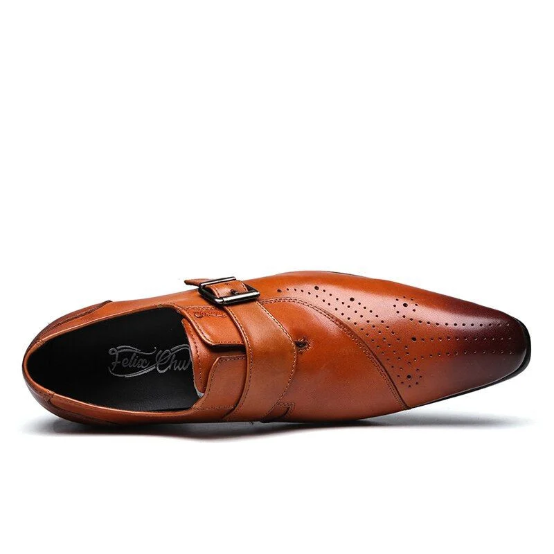 Men’s Leather Monk Strap Brogue Shoes - Slip-On Formal Oxford Dress Shoes - Image 4
