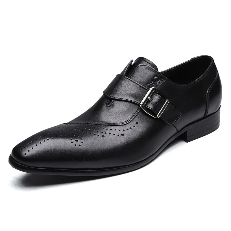 Men’s Leather Monk Strap Brogue Shoes - Slip-On Formal Oxford Dress Shoes - Image 7