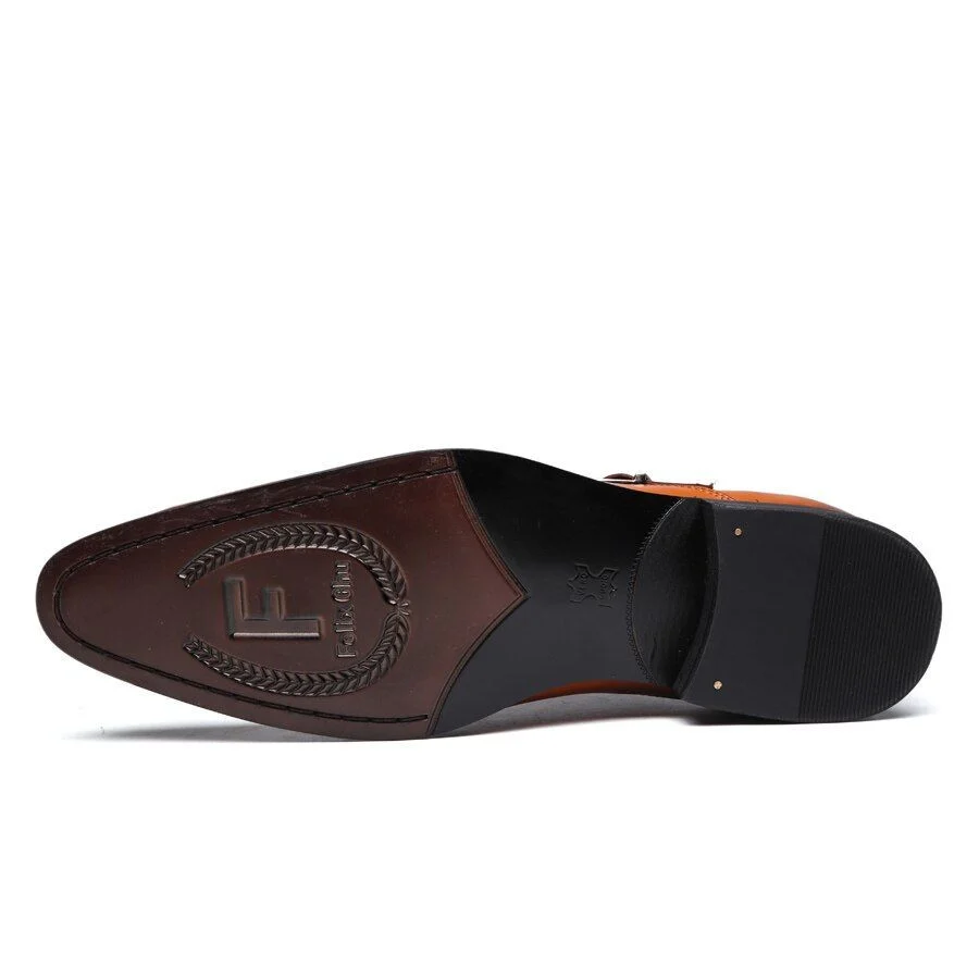 Men’s Leather Monk Strap Brogue Shoes - Slip-On Formal Oxford Dress Shoes - Image 5