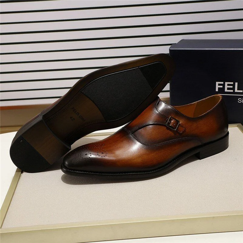 Men’s Patina Loafer with Medallion Toe - Genuine Leather Monk Strap Dress Shoes - Image 2