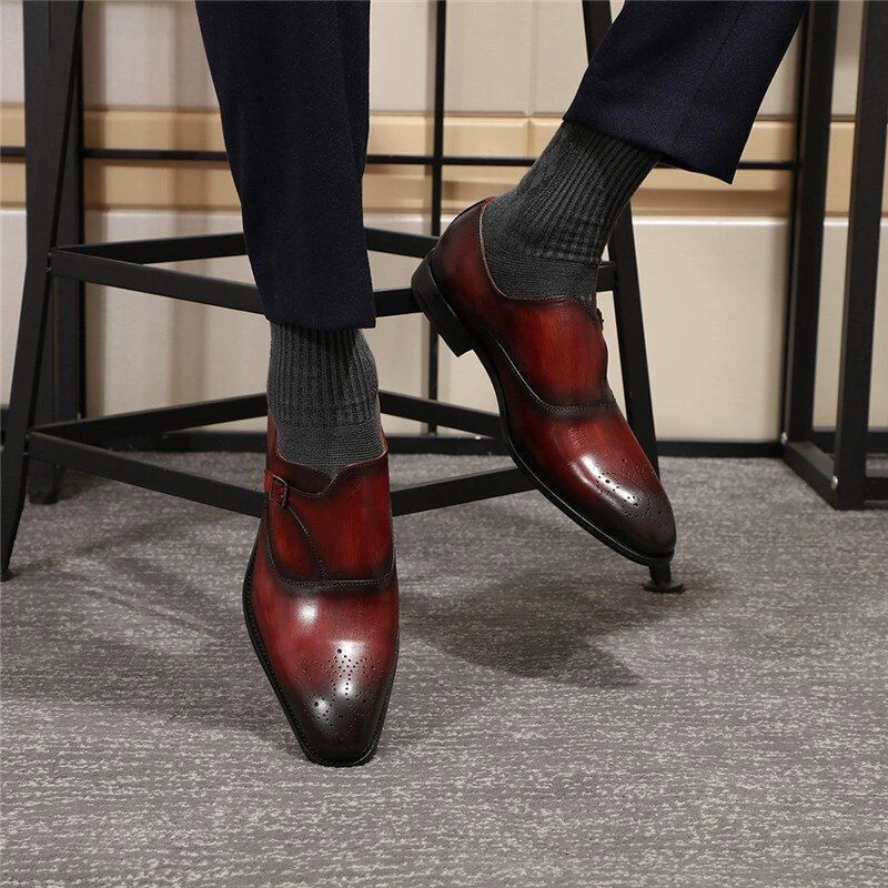 Men’s Patina Loafer with Medallion Toe - Genuine Leather Monk Strap Dress Shoes - Image 6