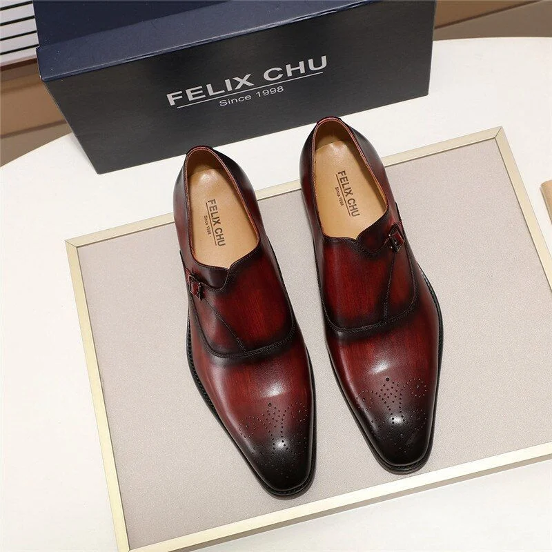 Men’s Patina Loafer with Medallion Toe - Genuine Leather Monk Strap Dress Shoes - Image 3