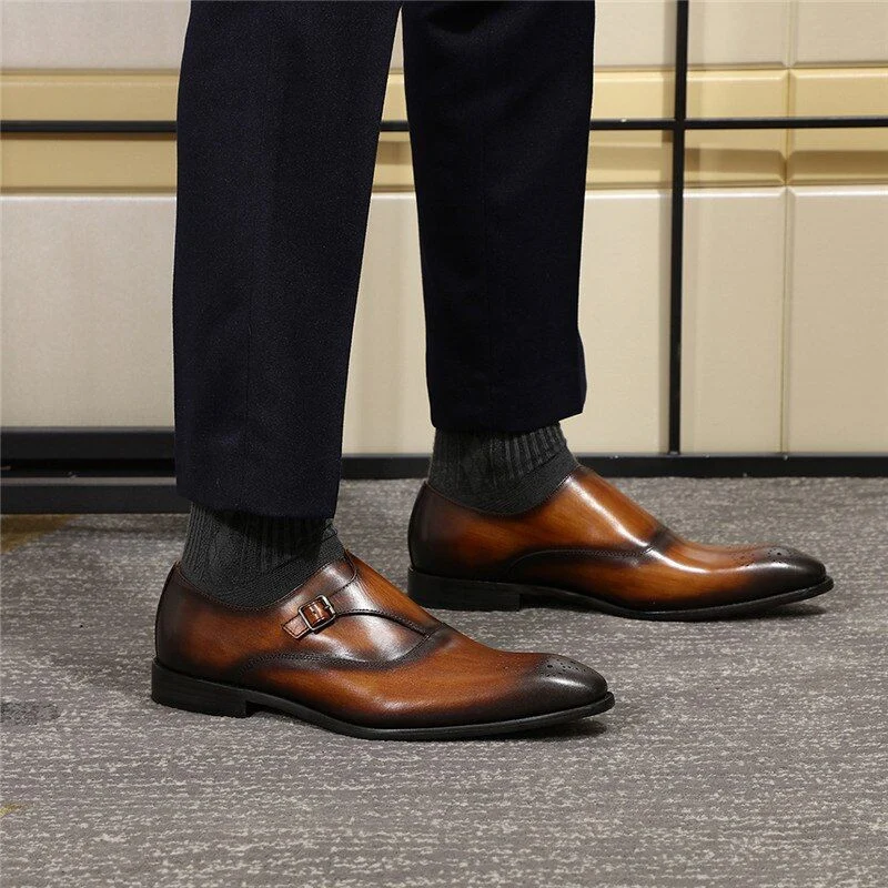 Men’s Patina Loafer with Medallion Toe - Genuine Leather Monk Strap Dress Shoes - Image 4