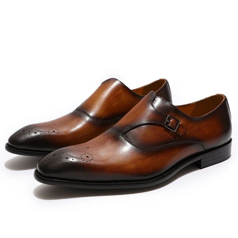 Men’s Patina Loafer with Medallion Toe - Genuine Leather Monk Strap Dress Shoes - Image 8