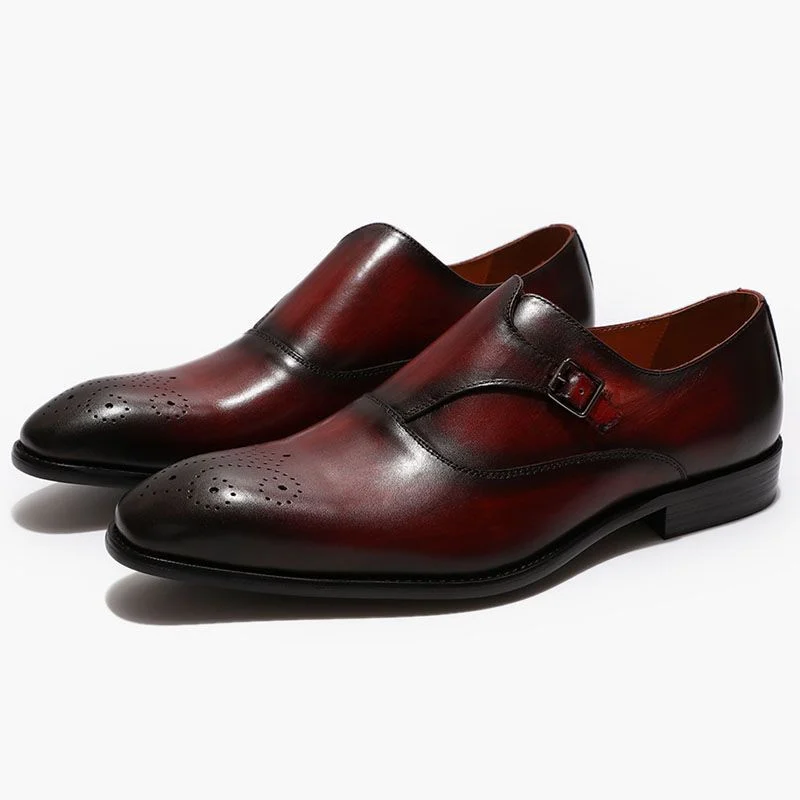 Men’s Patina Loafer with Medallion Toe - Genuine Leather Monk Strap Dress Shoes - Image 9