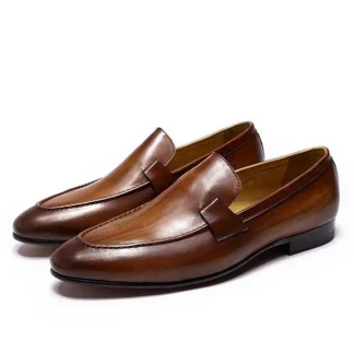 Designer Fashion Leather Loafers - Handmade Patina Black and Brown Casual Business Dress Shoes