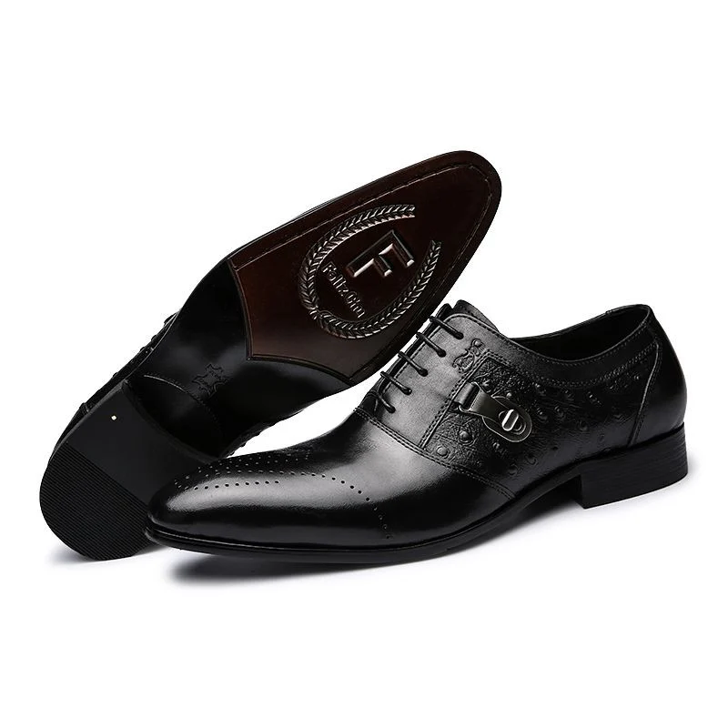 Italian Designer Genuine Leather Oxford Dress Shoes - Black and Blue Brogue Formal Shoes for Men - Image 3