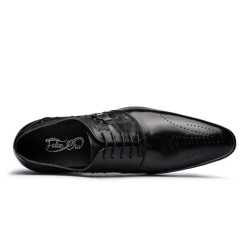 Italian Designer Genuine Leather Oxford Dress Shoes - Black and Blue Brogue Formal Shoes for Men - Image 5