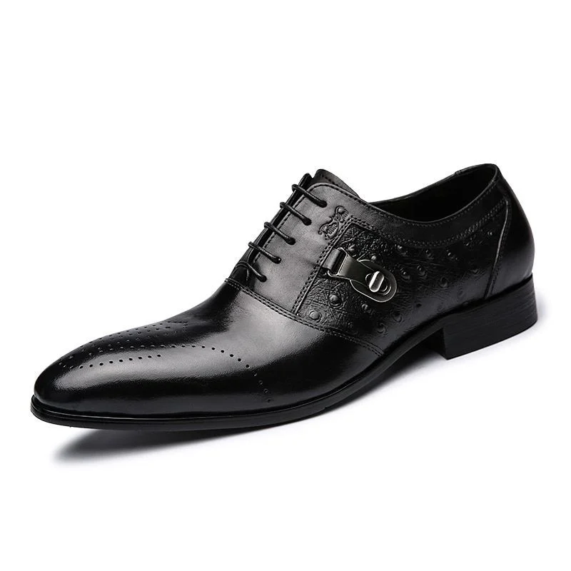 Italian Designer Genuine Leather Oxford Dress Shoes - Black and Blue Brogue Formal Shoes for Men - Image 7