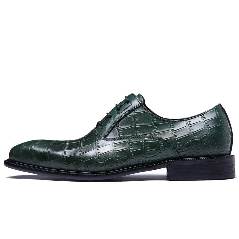 Italian Modern Crocodile-Embossed Oxford Shoes – Genuine Leather Brown and Green Dress Shoes - Image 5