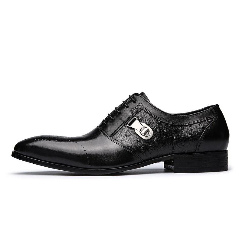 Italian Designer Genuine Leather Oxford Dress Shoes - Black and Blue Brogue Formal Shoes for Men - Image 4