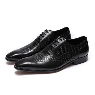 Luxurious Italian Genuine Leather Oxford Shoes - Blue and Black Men’s Dress Shoes