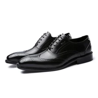 Handmade Burgundy Wingtip Brogue Oxfords - Genuine Leather Men’s Dress Shoes