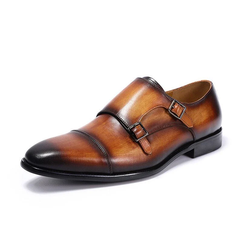 Handmade Genuine Leather Monk Strap Shoes - Comfortable Formal Dress Shoes for Men - Image 8