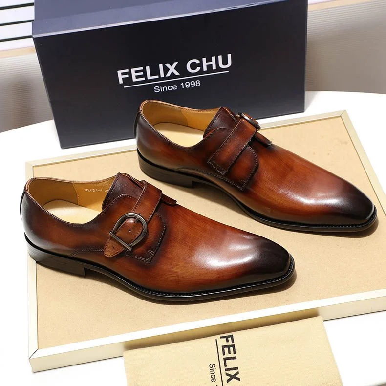 Italian Style Monk Strap Loafer Shoes - Handmade Genuine Leather Brown Formal Shoes - Image 4