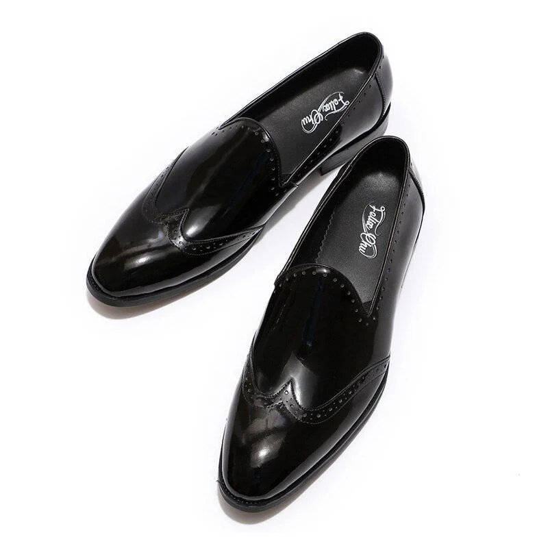 Men’s Patent Leather Wingtip Loafers - Black and Green Slip-On Dress Shoes - Image 3