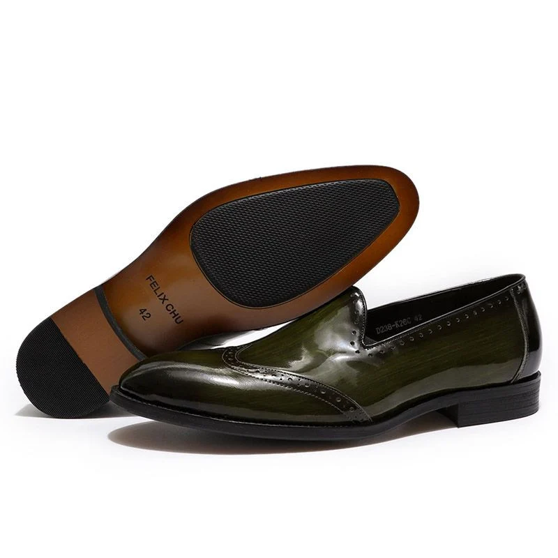 Men’s Patent Leather Wingtip Loafers - Black and Green Slip-On Dress Shoes - Image 4