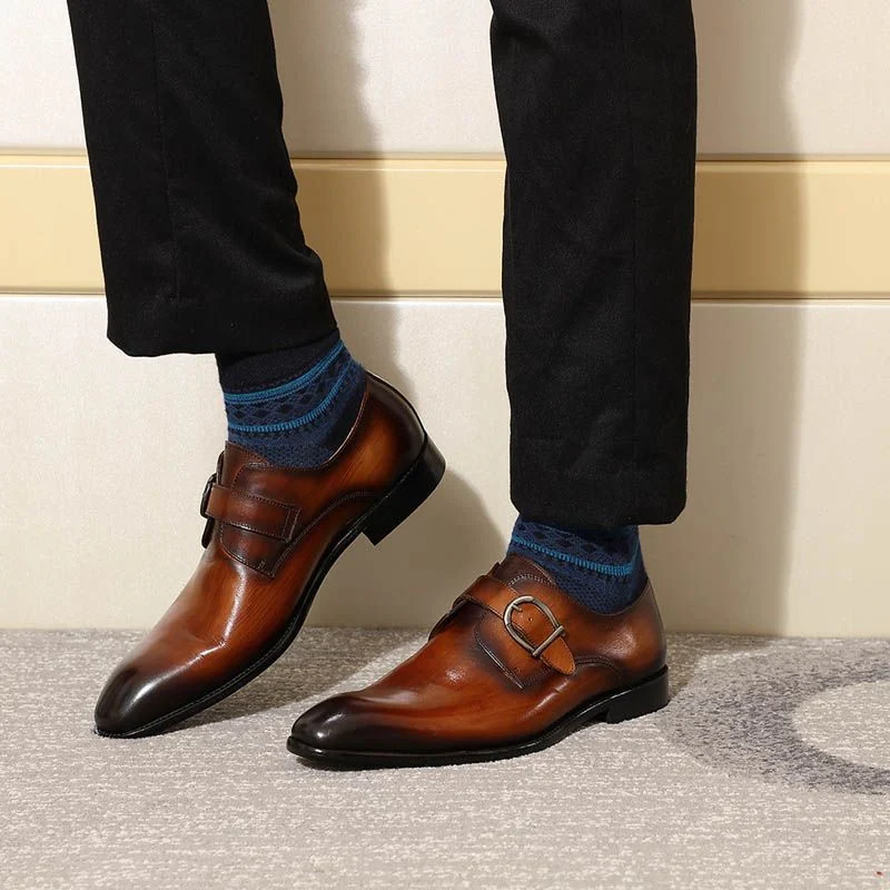 Italian Style Monk Strap Loafer Shoes - Handmade Genuine Leather Brown Formal Shoes - Image 6