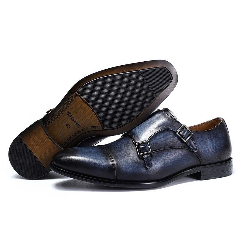 Handmade Genuine Leather Monk Strap Shoes - Comfortable Formal Dress Shoes for Men - Image 5