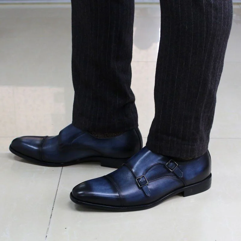Handmade Genuine Leather Monk Strap Shoes - Comfortable Formal Dress Shoes for Men - Image 6