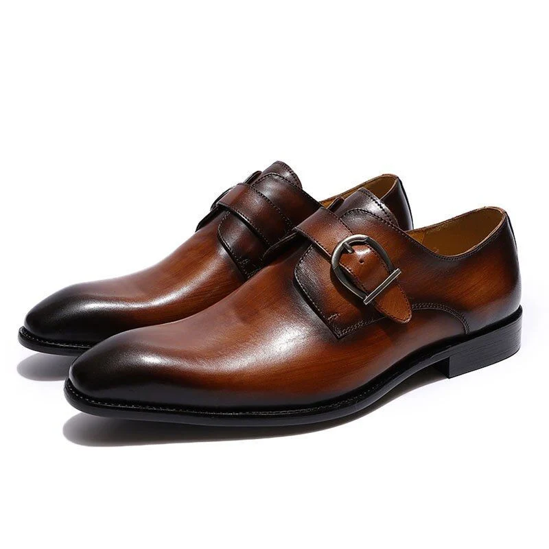 Italian Style Monk Strap Loafer Shoes - Handmade Genuine Leather Brown Formal Shoes - Image 3