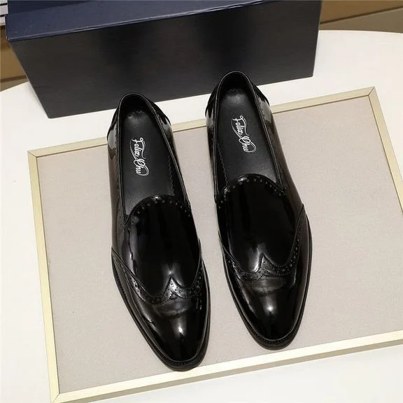 Men’s Patent Leather Wingtip Loafers - Black and Green Slip-On Dress Shoes - Image 7