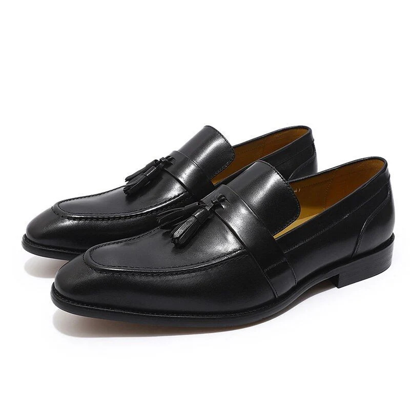Hand-Painted Patina Tassel Loafers - Genuine Leather Slip-On Dress Shoes for Men - Image 3