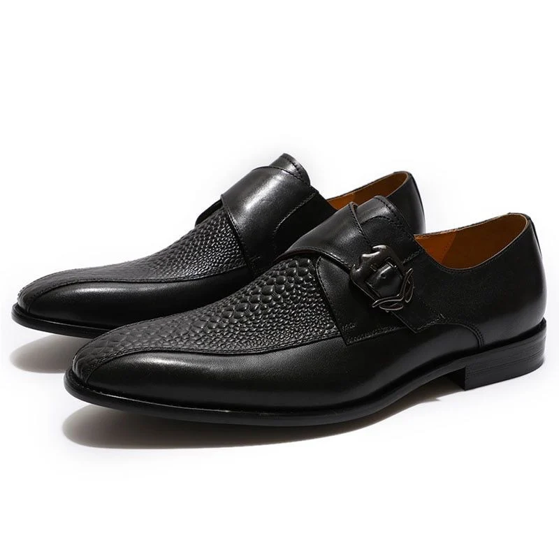 Men’s Patina Crocodile-Embossed Leather Loafers – Handmade Monk Strap Dress Shoes - Image 2