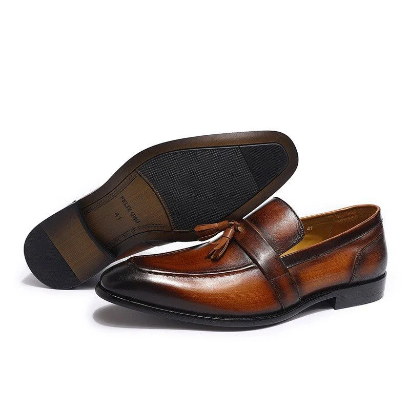 Hand-Painted Patina Tassel Loafers - Genuine Leather Slip-On Dress Shoes for Men - Image 5