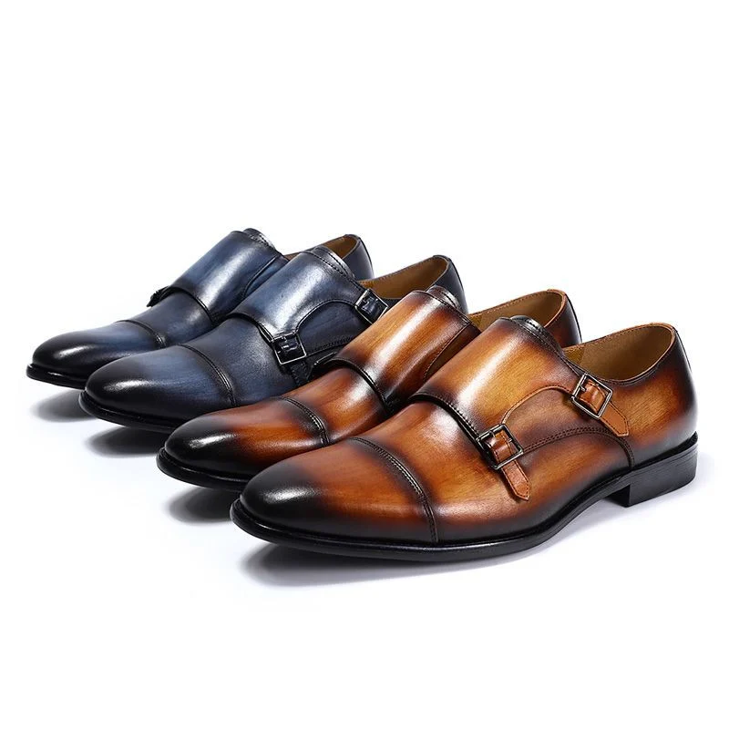 Handmade Genuine Leather Monk Strap Shoes - Comfortable Formal Dress Shoes for Men - Image 3