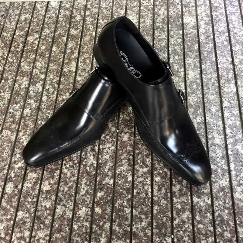 High-Quality Genuine Leather Monk Strap Dress Shoes - Burgundy and Black Pointed Toe Formal Shoes for Men - Image 7
