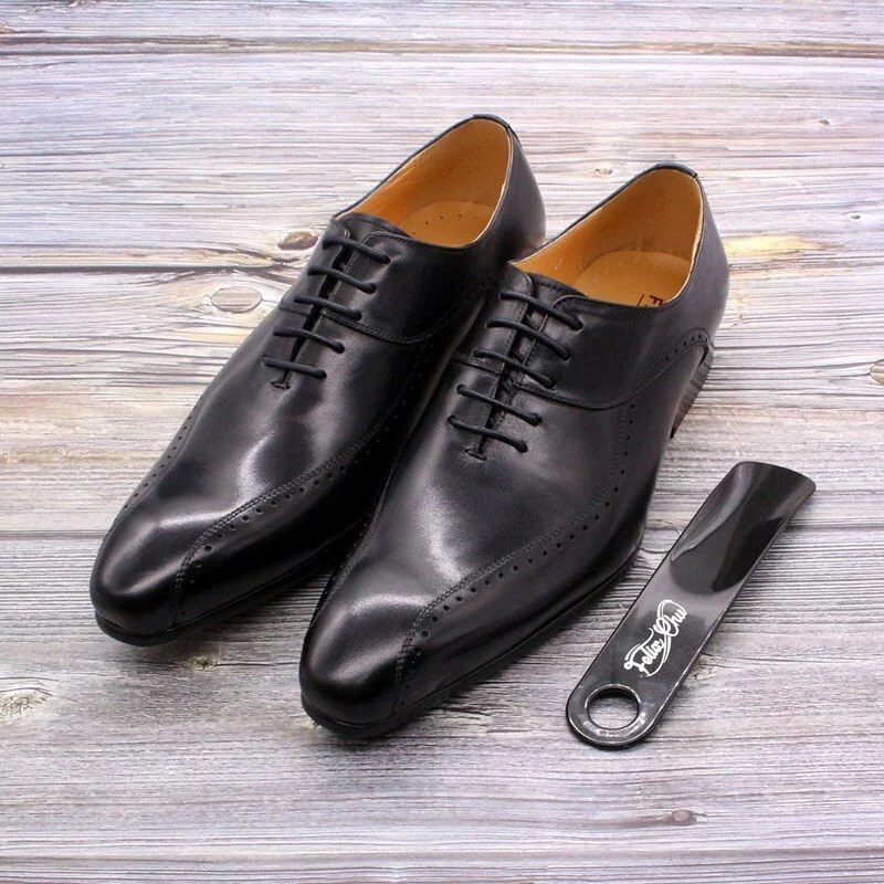 Elegant Men’s Genuine Leather Oxford Shoes - Brown and Black Formal Lace-Up Dress Shoes - Image 5