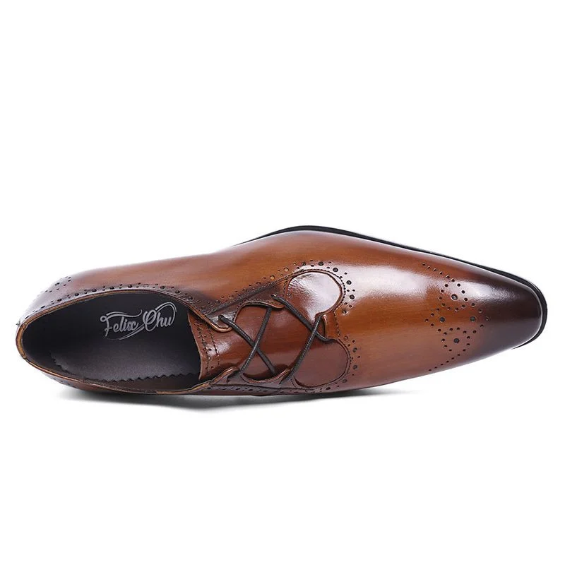 Stylish Patina Genuine Leather Oxford Brogue Shoes - Brown and Black Patina Formal Dress Shoes for Men - Image 5