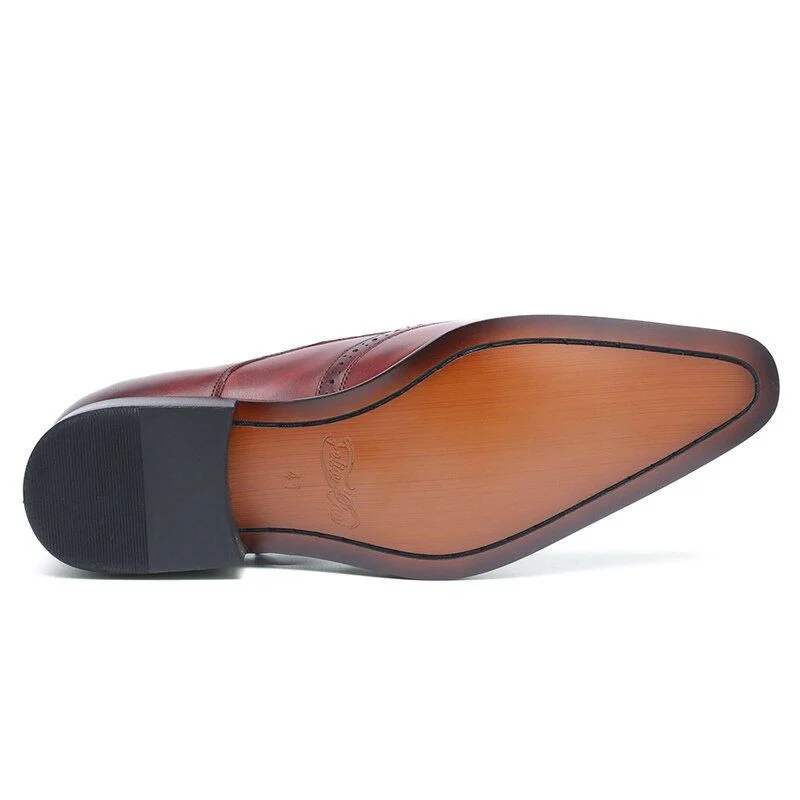 High-Quality Genuine Leather Monk Strap Dress Shoes - Burgundy and Black Pointed Toe Formal Shoes for Men - Image 4